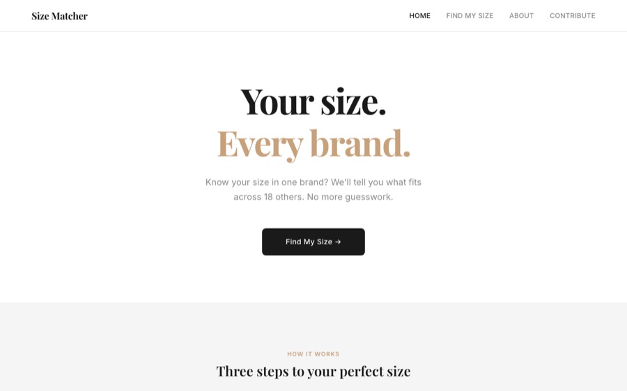 Brand Size Matcher landing page